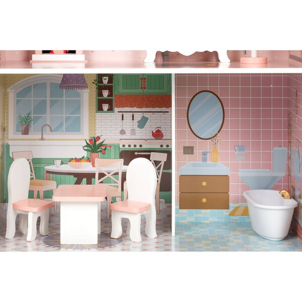 Großes Puppenhaus aus Holz mit bunten Möbeln 106 cm Ecotoys