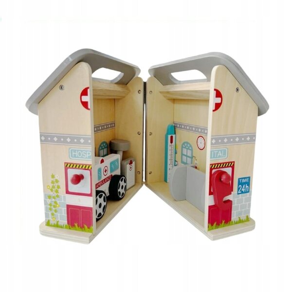 Casa delle bambole giocosa in legno 19 cm - set ospedale educativo