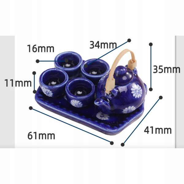 Keramik-Miniatur-Set für Puppenhaus 1:12 – Blaues Teeservice