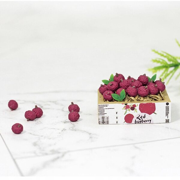Poppenhuis miniatuur 1:12 Lychee fruitmand in hars met meubels