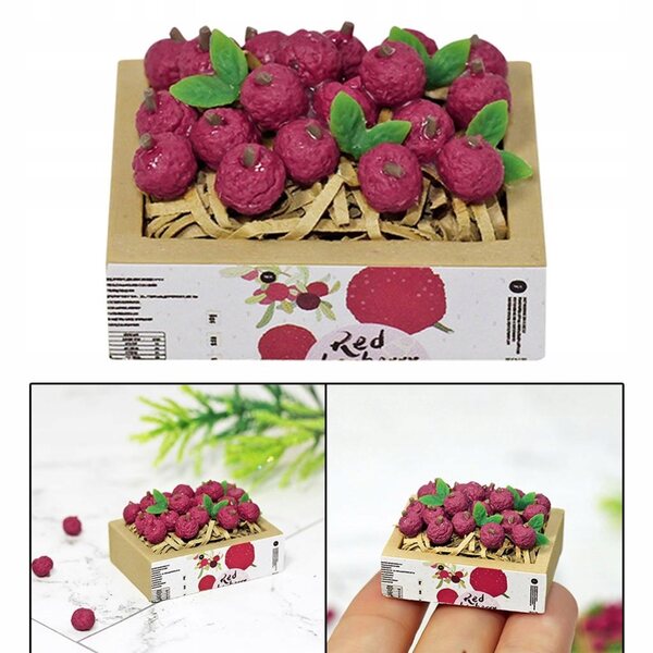 Poppenhuis miniatuur 1:12 Lychee fruitmand in hars met meubels