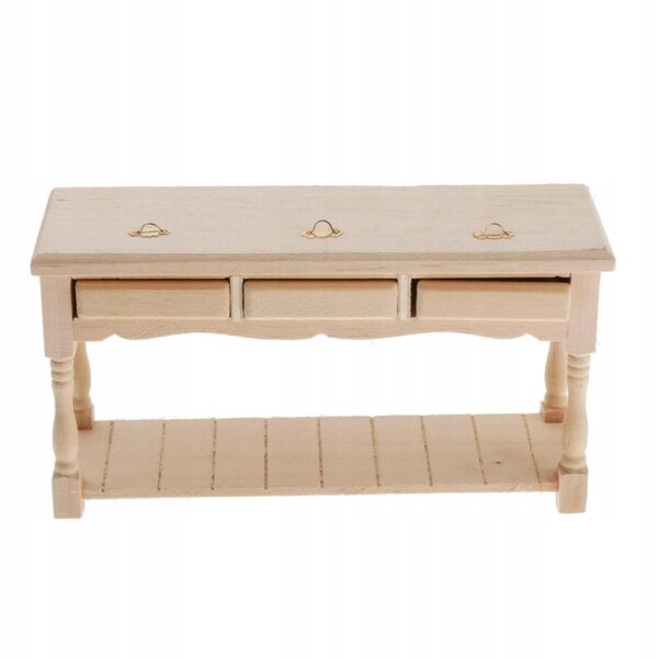 1:12 Miniatur-Holztisch mit 3 Schubladen für Puppenhaus