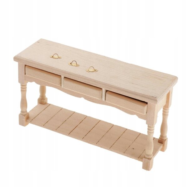1:12 Miniatur-Holztisch mit 3 Schubladen für Puppenhaus
