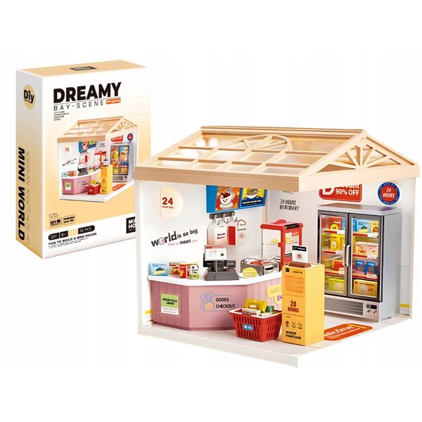 Baumarktminiatur mit LED-Leuchten und 92 Teilen – Kreativmodell MiNi HOUSE