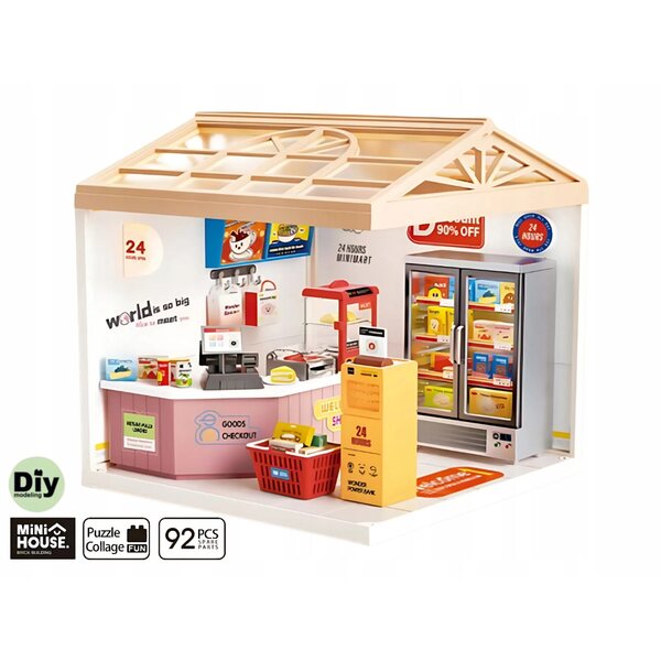 Baumarktminiatur mit LED-Leuchten und 92 Teilen – Kreativmodell MiNi HOUSE