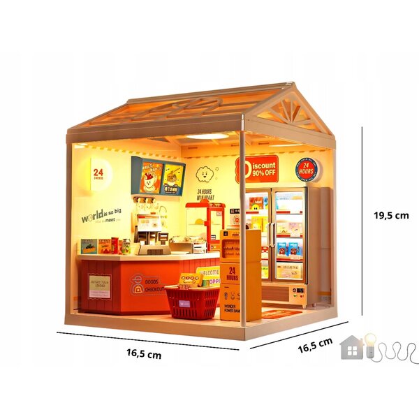 Baumarktminiatur mit LED-Leuchten und 92 Teilen – Kreativmodell MiNi HOUSE
