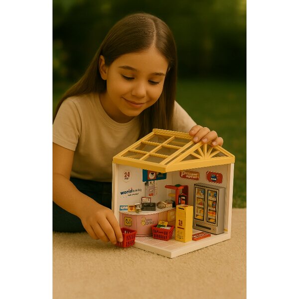 Baumarktminiatur mit LED-Leuchten und 92 Teilen – Kreativmodell MiNi HOUSE