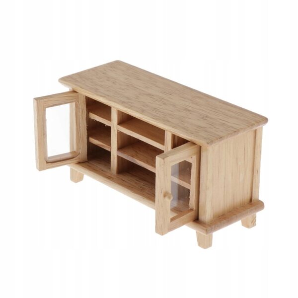 1:12 Puppenhaus Naturholz TV-Schrank Miniatur, traditionelles Design
