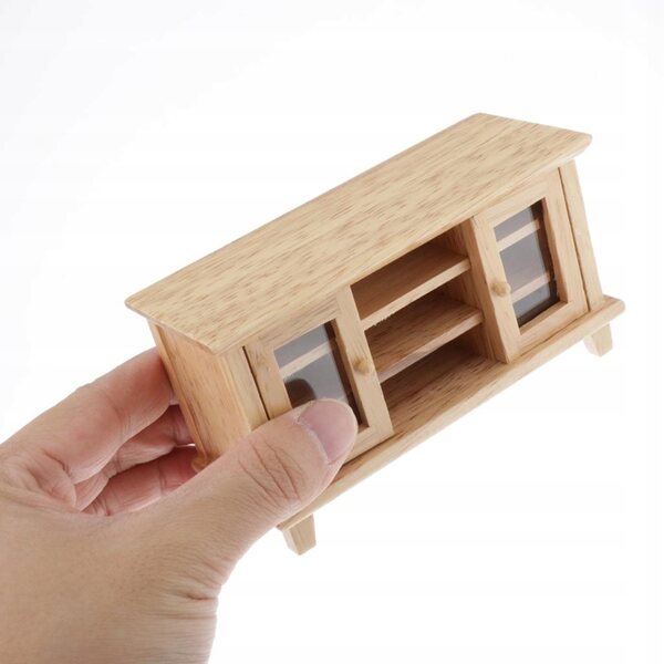 1:12 Puppenhaus Naturholz TV-Schrank Miniatur, traditionelles Design