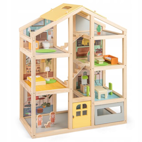 Holzpuppenhaus 75 cm mit Costway-Möbeln und Figuren