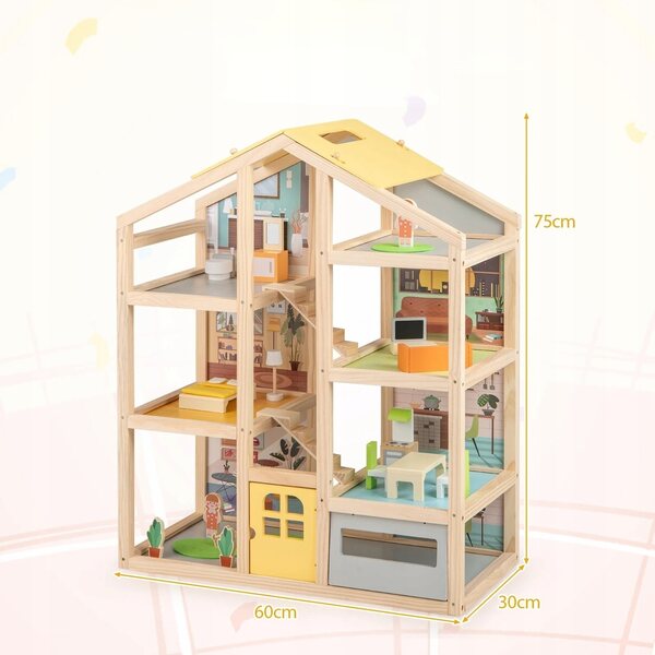 Holzpuppenhaus 75 cm mit Costway-Möbeln und Figuren