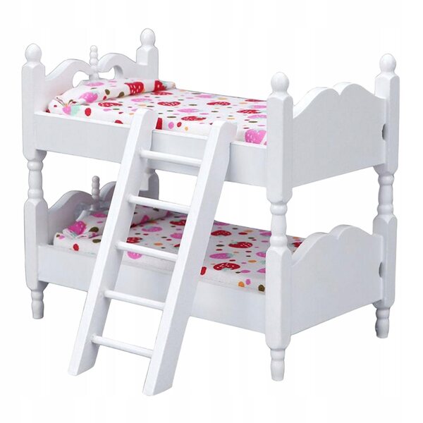 Lit superposé miniature pour maisons de poupées à l'échelle 1/12 en bois avec matelas