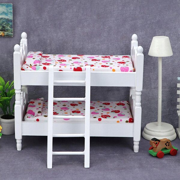Lit superposé miniature pour maisons de poupées à l'échelle 1/12 en bois avec matelas