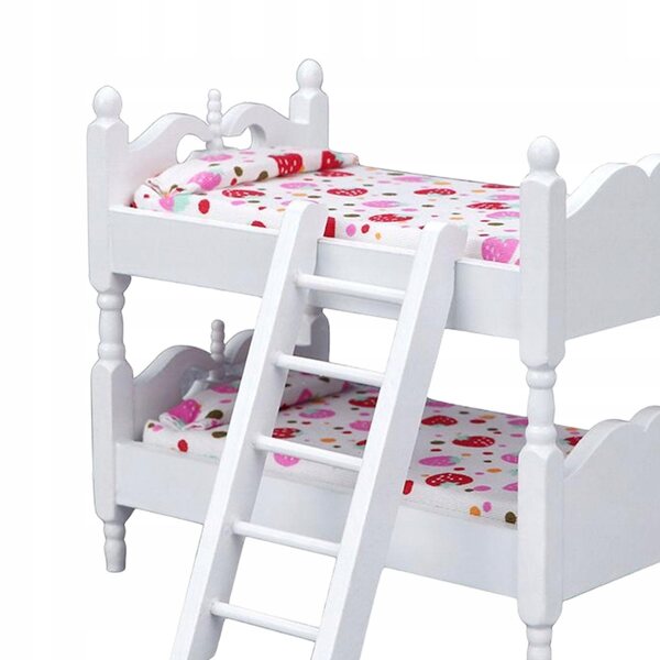 Lit superposé miniature pour maisons de poupées à l'échelle 1/12 en bois avec matelas