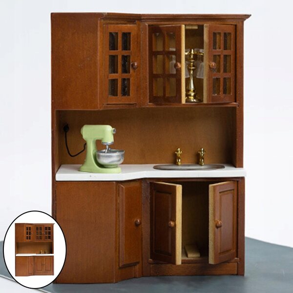 Miniatura armadietto in legno per casa delle bambole, arredo scala 1:12, colore marrone