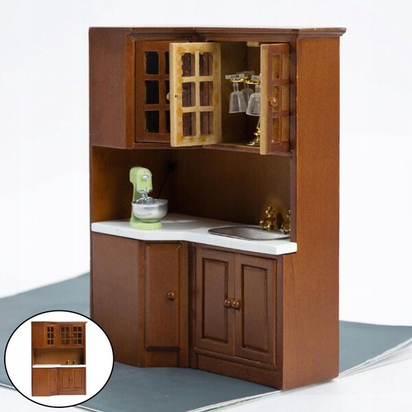Miniatura armadietto in legno per casa delle bambole, arredo scala 1:12, colore marrone