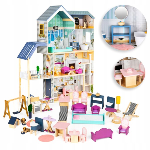 Grande Casa delle Bambole in Legno XXL 138 cm con 28 Mobili per Bambini