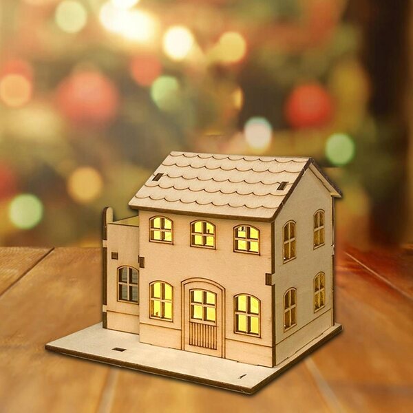 Decorazione natalizia in legno fai-da-te con luci a batteria 9,8x7,5x9,3 cm
