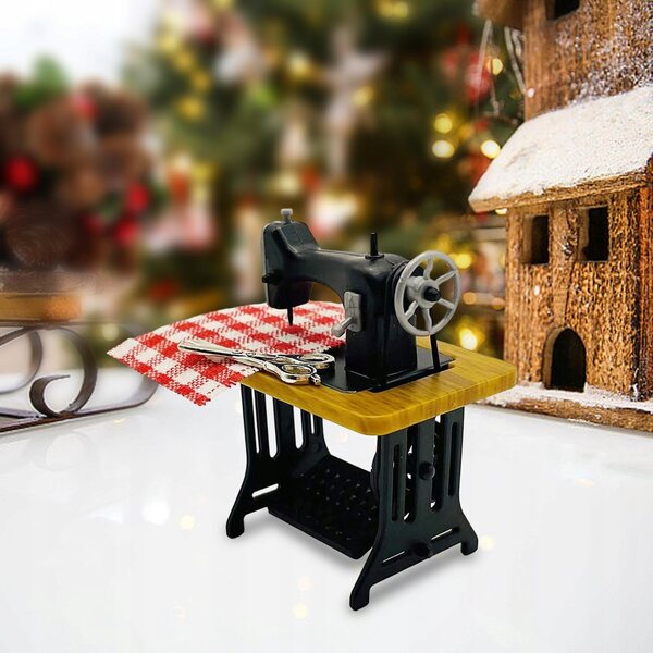 Miniatura casa delle bambole 1:12 set macchina da cucire vintage in legno