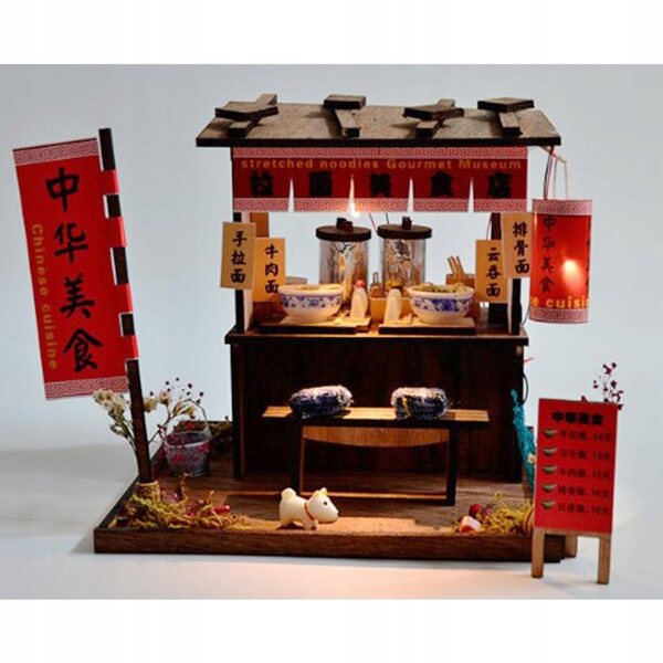 Casa delle bambole vintage in legno fai da te 1/24 con LED e mobili da cucina cinesi