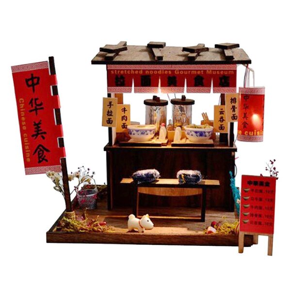 Casa delle bambole vintage in legno fai da te 1/24 con LED e mobili da cucina cinesi