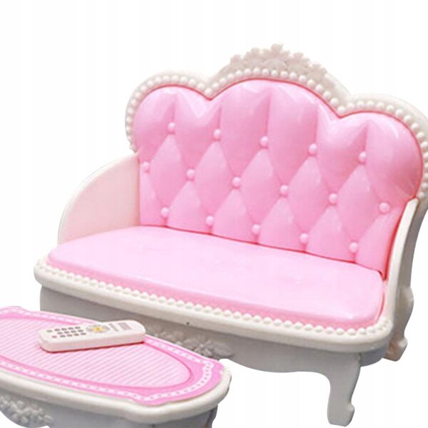 Set Mobili per Casa delle Bambole Salotto in Plastica 1:12 con TV e Divano Rosa