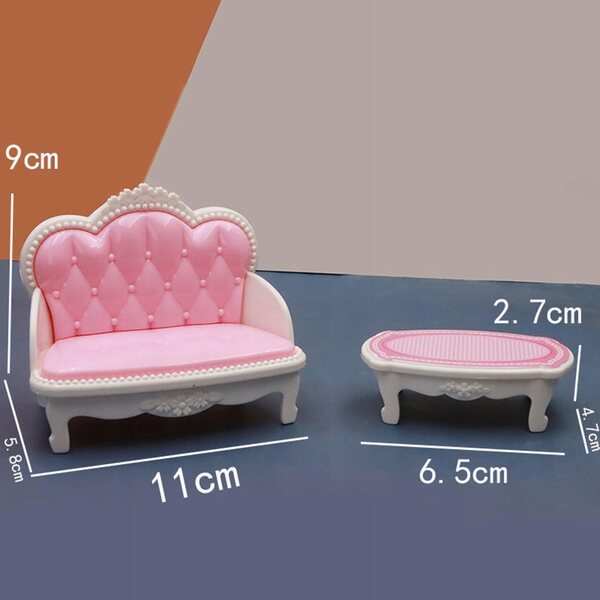 Set Mobili per Casa delle Bambole Salotto in Plastica 1:12 con TV e Divano Rosa