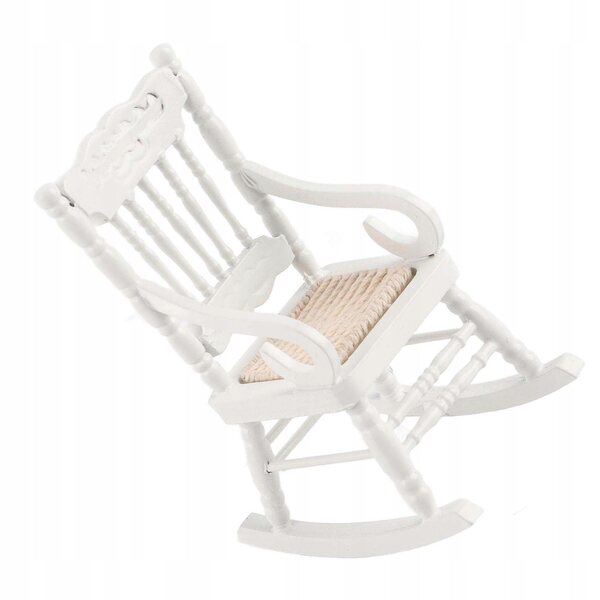 Miniatura fotel bujany legno bianco per casa delle bambole scala 1:12
