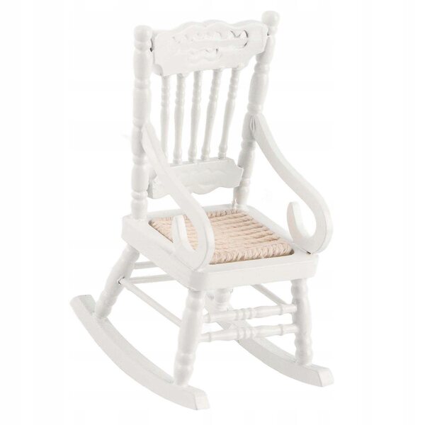Miniatura fotel bujany legno bianco per casa delle bambole scala 1:12