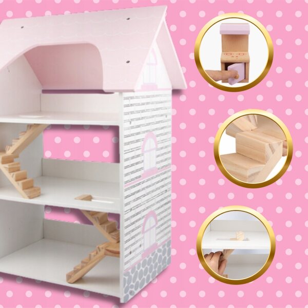 Grande casa delle bambole in legno a 3 piani con mobili inclusi per giochi creativi
