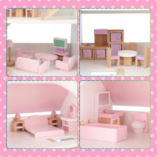 Grande casa delle bambole in legno a 3 piani con mobili inclusi per giochi creativi