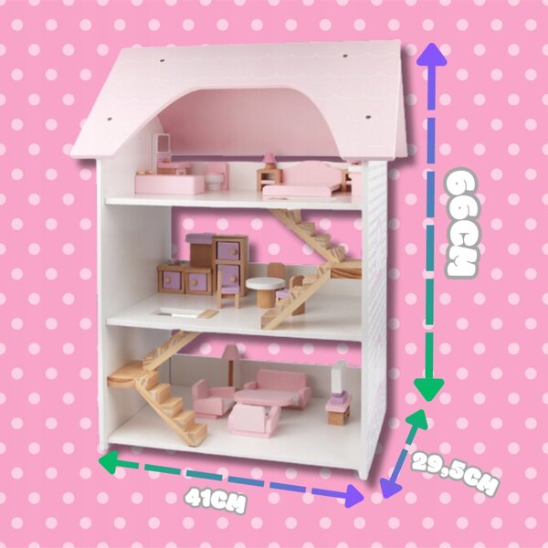 Grande casa delle bambole in legno a 3 piani con mobili inclusi per giochi creativi