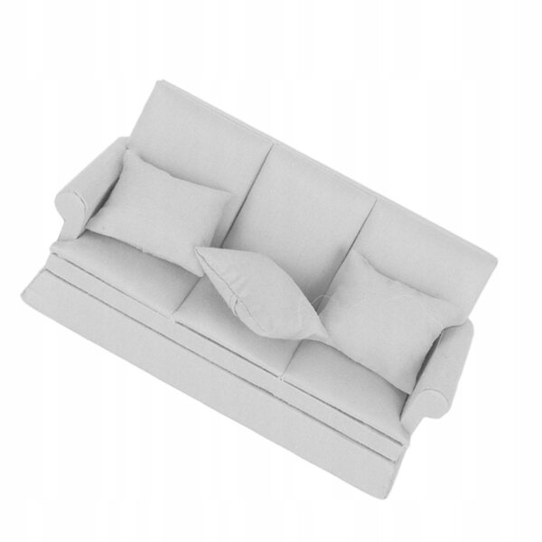 1:12 Puppenhaus Mini-Holzsofa mit 3 dekorativen Kissen