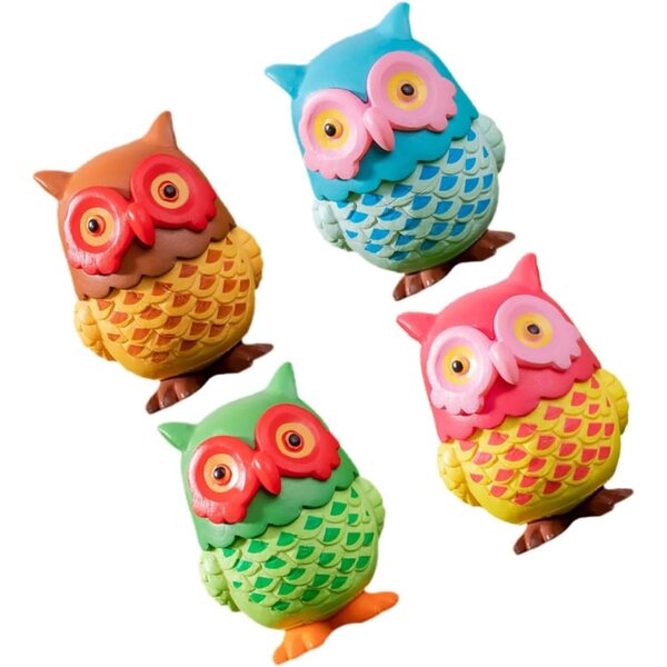 Set 4 Statuette di Gufi in Resina Realistiche per Casa e Giardino