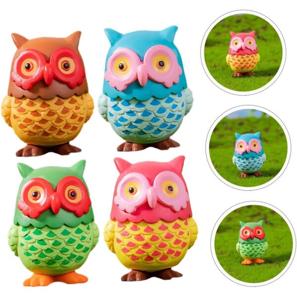 Set 4 Statuette di Gufi in Resina Realistiche per Casa e Giardino