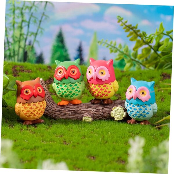 Set 4 Statuette di Gufi in Resina Realistiche per Casa e Giardino