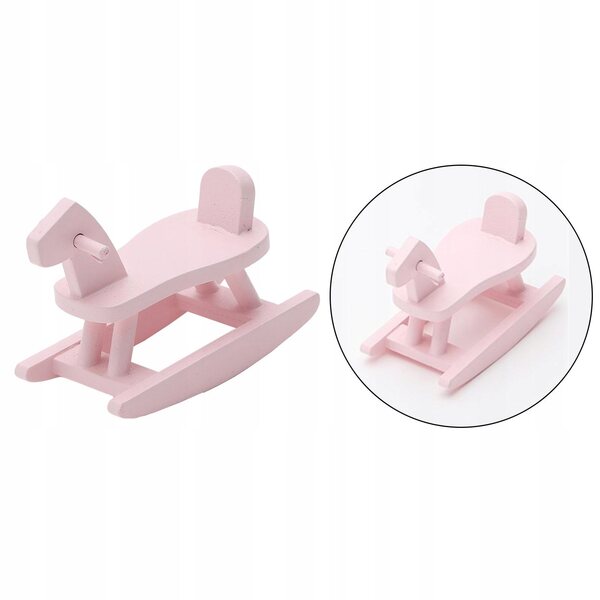 Domek dla lalek Miniaturowy koń na biegunach Drewniany model zabawkowy w skali 1/12 Różowy