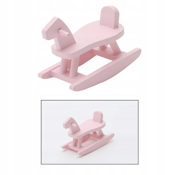 Domek dla lalek Miniaturowy koń na biegunach Drewniany model zabawkowy w skali 1/12 Różowy