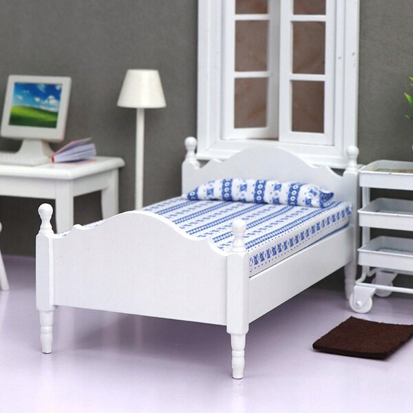 Dollhouse letto singolo in legno 1:12 per decorazione scenica miniatura