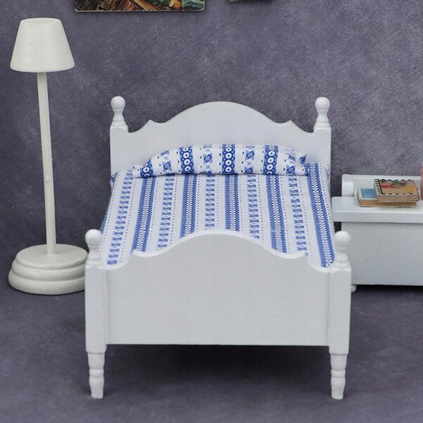 Dollhouse letto singolo in legno 1:12 per decorazione scenica miniatura