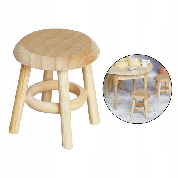 1:12 Runder Holzhocker Miniatur für Puppenhausküche und Esszimmer