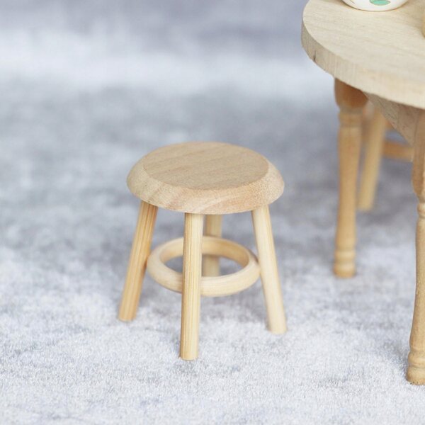 1:12 Runder Holzhocker Miniatur für Puppenhausküche und Esszimmer