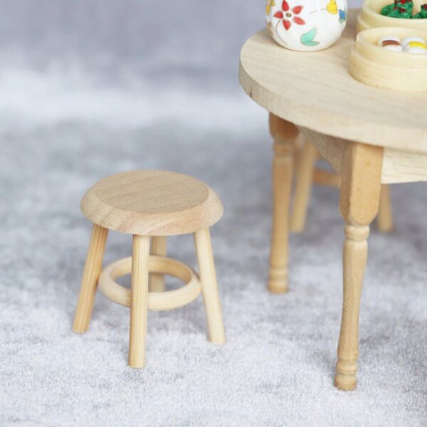 1:12 Runder Holzhocker Miniatur für Puppenhausküche und Esszimmer