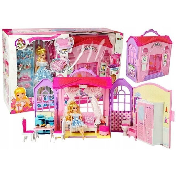 Casa per bambole pieghevole con accessori e valigetta LEAN Toys 88cm