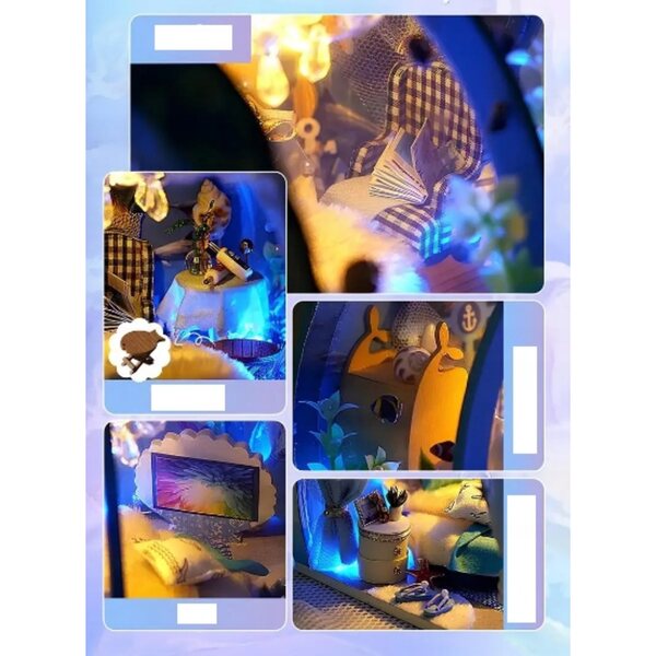 Miniatura Casa delle Bambole Ocean House con Illuminazione LED 16x18x14,5 cm