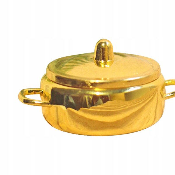 Mini Pentola per Zuppa in Metallo per Casa delle Bambole 1/6 1/12 Scala Dorato