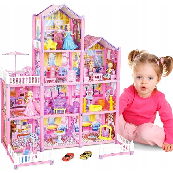 deAO 60 cm Puppenhaus mit Möbeln und Zubehör – Set für Kinder ab 3 Jahren