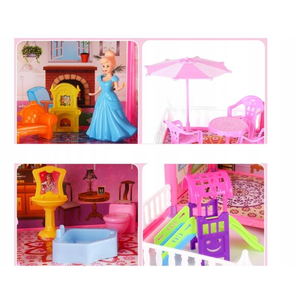 deAO 60 cm Puppenhaus mit Möbeln und Zubehör – Set für Kinder ab 3 Jahren
