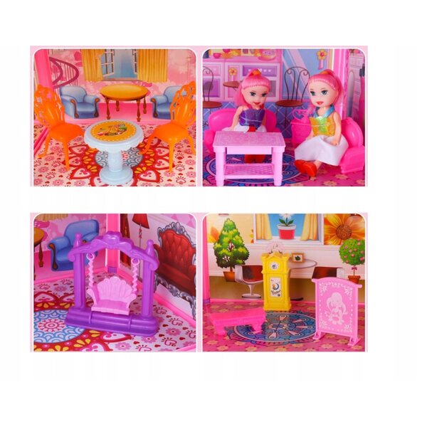 deAO 60 cm Puppenhaus mit Möbeln und Zubehör – Set für Kinder ab 3 Jahren