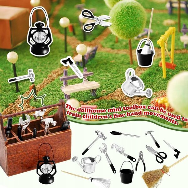 Set mini attrezzi Wichtel 14 pezzi con cassetta per cantiere giocattolo